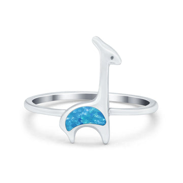 Giraffe Band Ring Lab Created Blue Opal 925 Sterling Silver